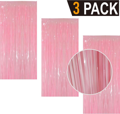 GOER 3.2 ft x 8.2 ft Metallic Tinsel Foil Fringe Curtains Party Photo Backdrop Party Streamers for