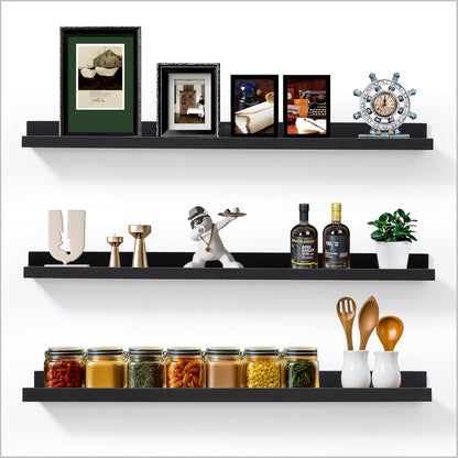 AZSKY Floating Picture Ledge Shelves for Wall Set of 3, 36 Inch Photo Shelves with Lip Long Large