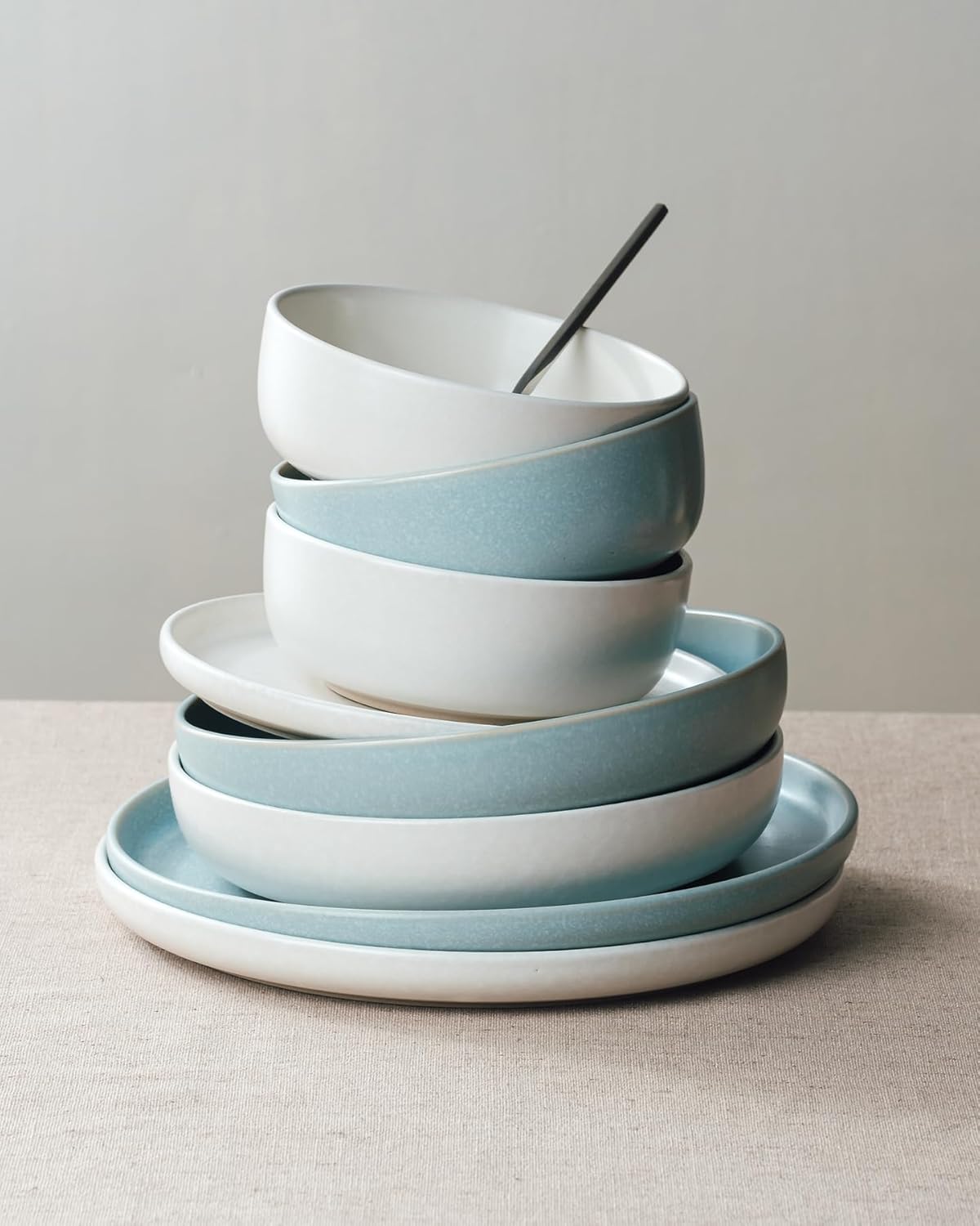Famiware Milkyway Plates and Bowls Sets, 12 Pieces Dinnerware Sets, Reactive Glaze Dish Set