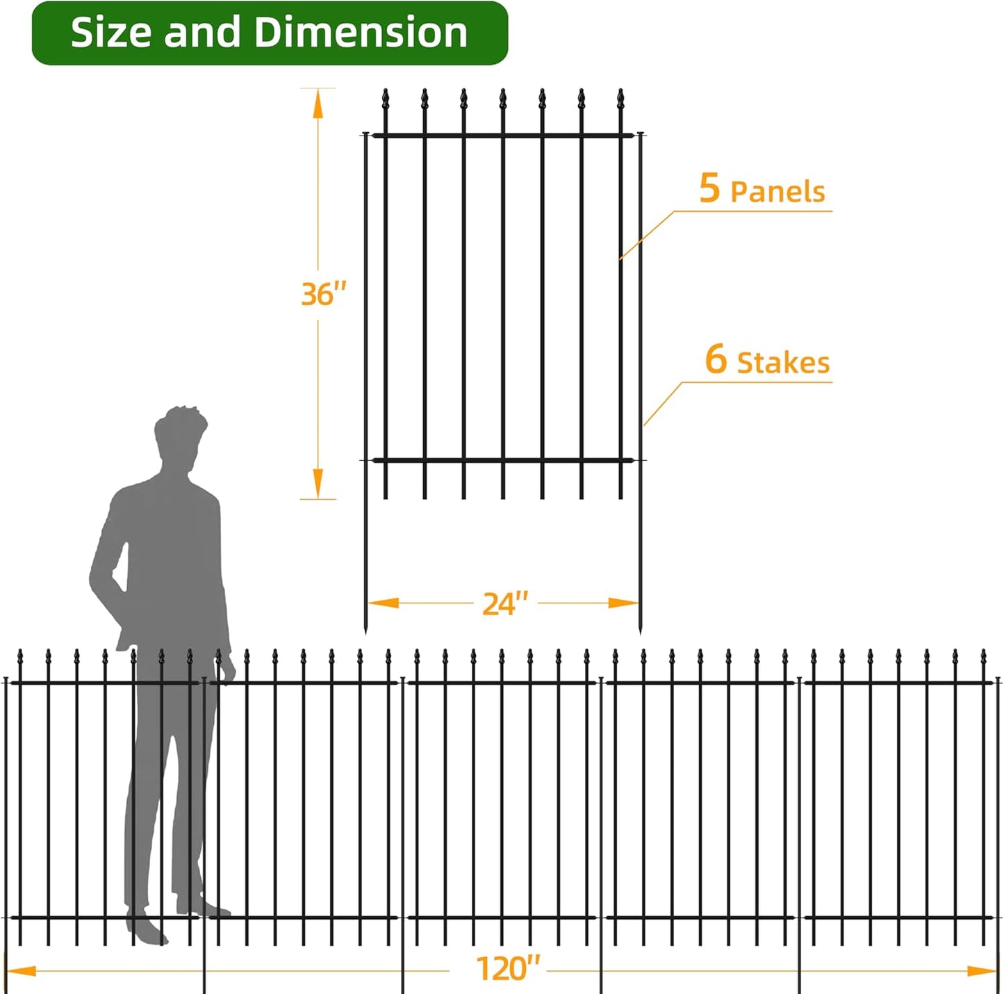 Metal Garden Fence 36 in H x 10 ft L,Border Fence Panels Animal Barrier for Dogs, No Dig Garden