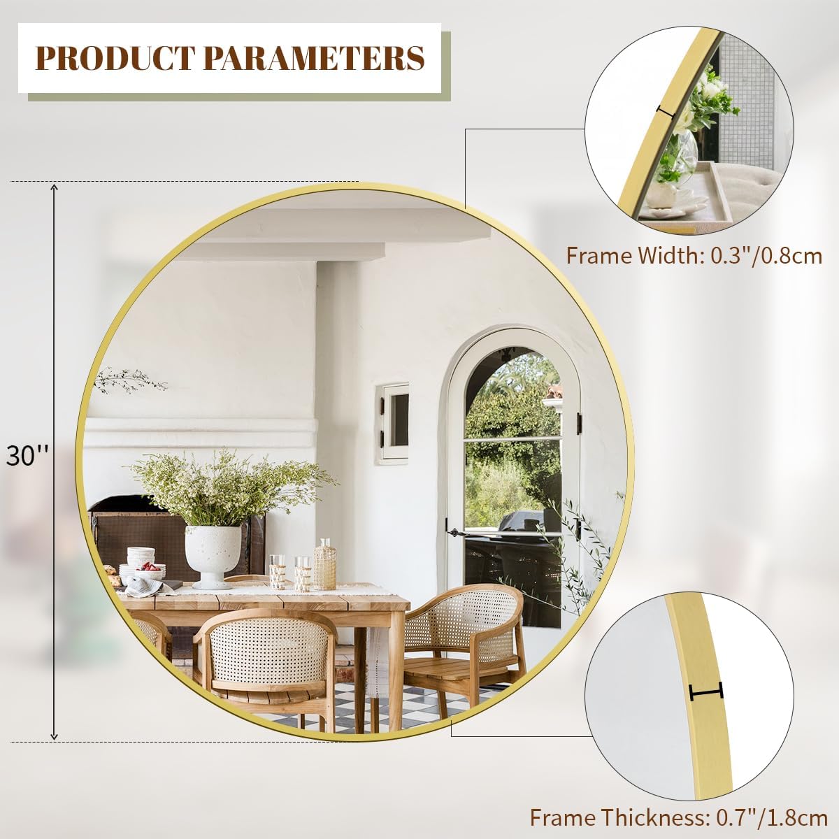 BEAUTYPEAK 30 Inch Round Mirror, Metal Frame Circle Mirror, Wall Mounted for Entryway, Bathroom