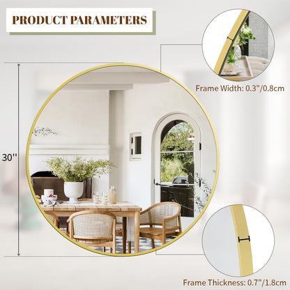 BEAUTYPEAK 30 Inch Round Mirror, Metal Frame Circle Mirror, Wall Mounted for Entryway, Bathroom