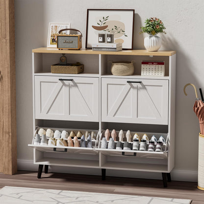 Alaxgumrol Shoe Storage Cabinet for Entryway with 4 Flip Drawers, Farmhouse Narrow Shoe Rack