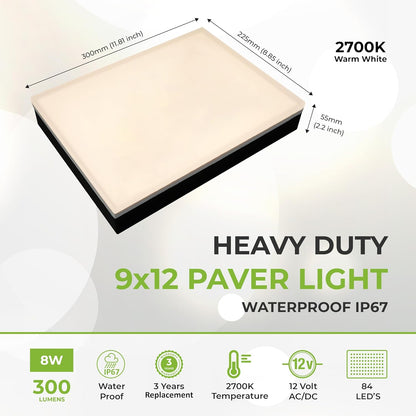 LUMENGY Paver Light 9×12 Inch (8.85 inch X 11.81 inch), Warm White Glare-Free Illumination for