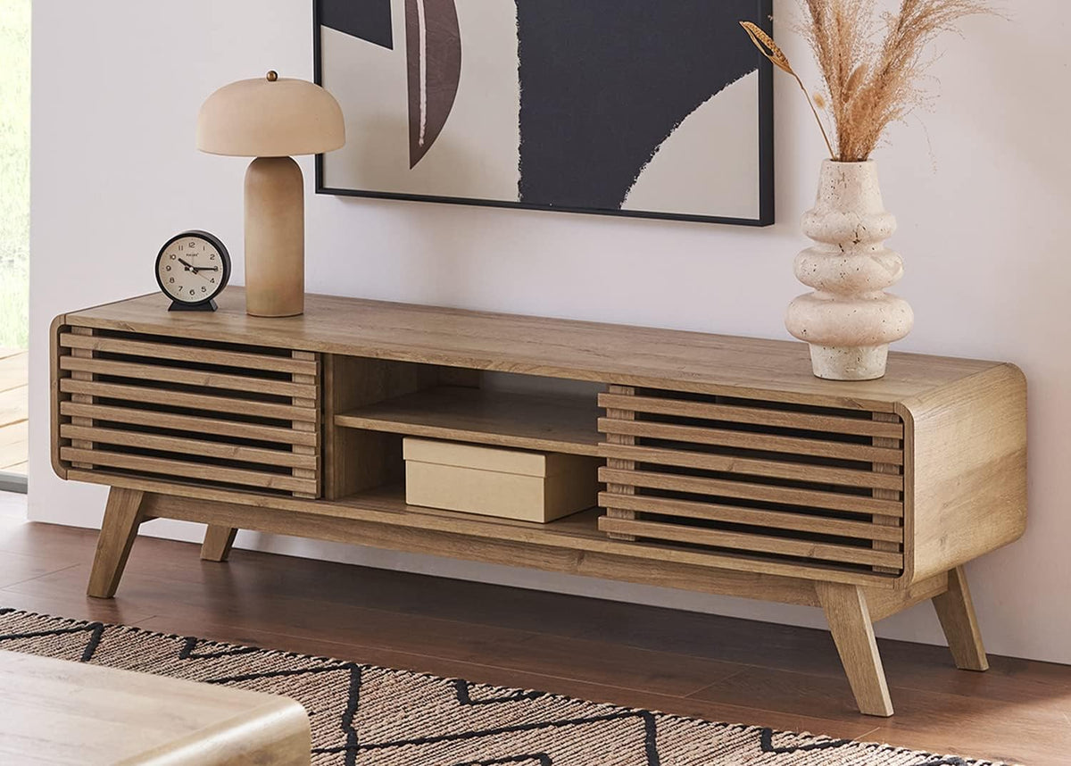 mopio Ensley TV Stand, Mid Century Modern for 55/60/65 inch TV, Farmhouse TV Stand, Entertainment