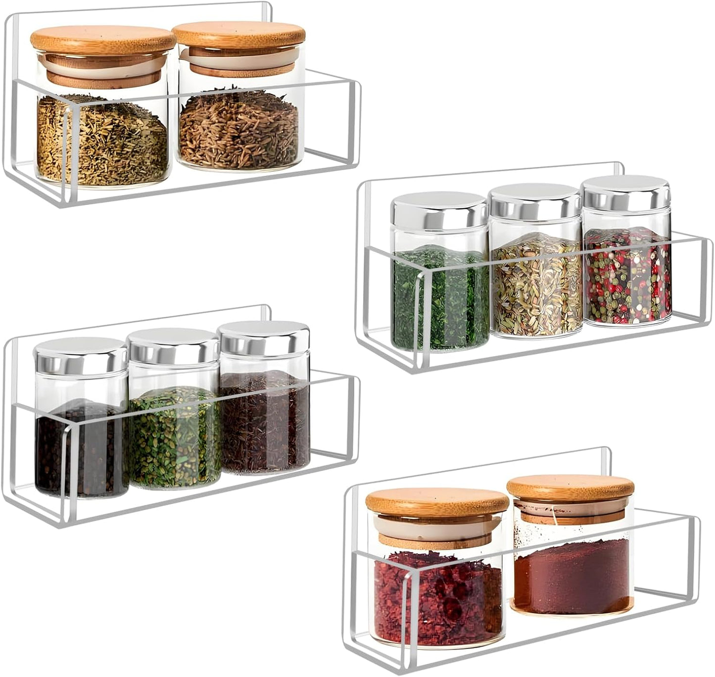 Acrylic Spice Rack Wall Mount-6 Inch, Clear Spice Shelf Storage Holder, 4 Pack Hanging Seasoning