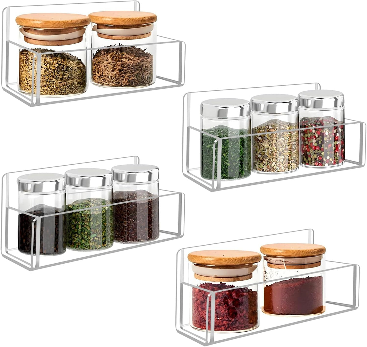 Acrylic Spice Rack Wall Mount-6 Inch, Clear Spice Shelf Storage Holder, 4 Pack Hanging Seasoning