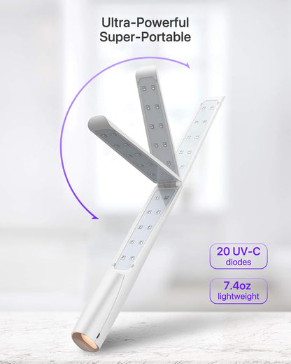 UV Light Sanitizer Wand, Portable UVC Light Disinfector Lamp Chargable Foldable UV Wand for Home
