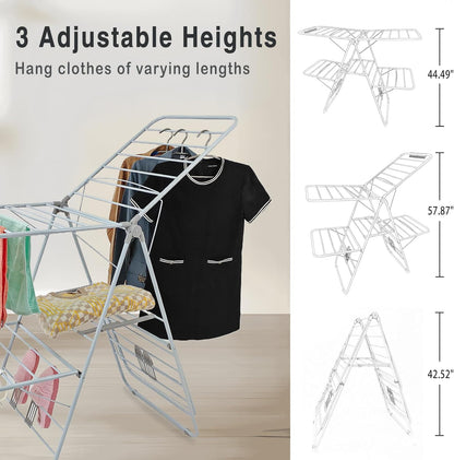 Large Capacity Double Drying Rack, Folding Rustproof Drying Rack with Non-Slip Clips and Drainage