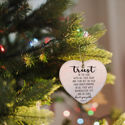Christian Ornaments, Trust in The Lord with All Your Heart Pink Scripture Religious Ceramic