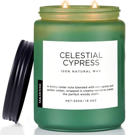 M&SENSE Celestial Cypress - Cedar & Spice Soy Jar Candles, Cedarwood Cardamom Large Winter Scented