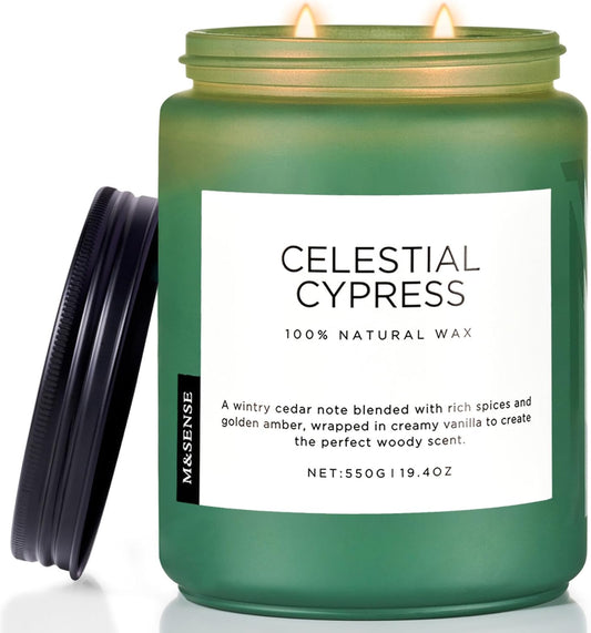 M&SENSE Celestial Cypress - Cedar & Spice Soy Jar Candles, Cedarwood Cardamom Large Winter Scented