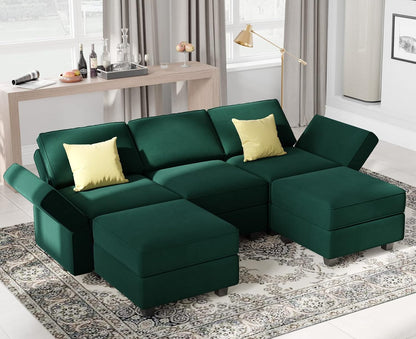 Belffin Modular Sectional Sofa with Double Chaise Velvet U Shaped Sofa Reversible Sectional Couch
