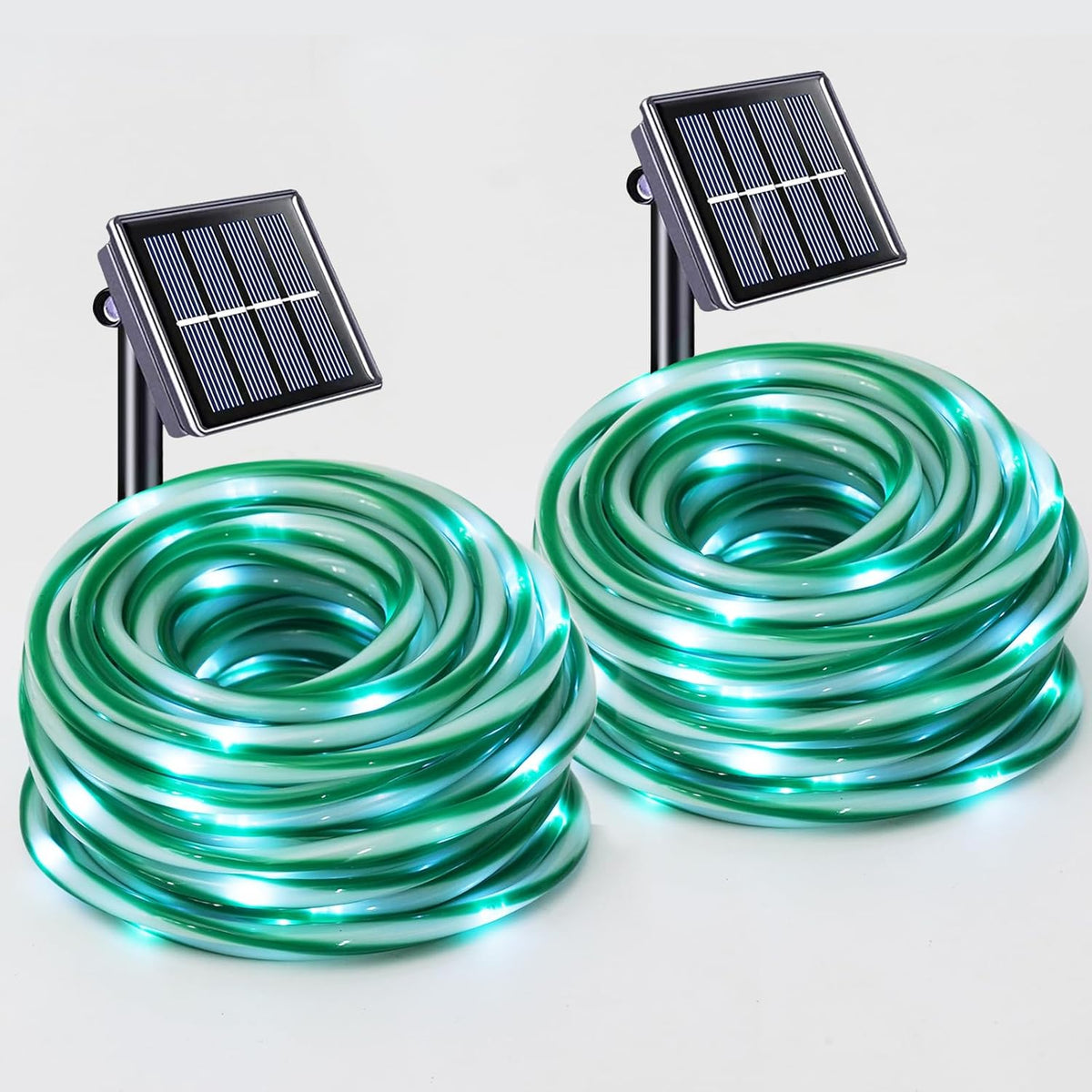 YEGUO Solar Christmas Candy Cane Rope Lights, 2 Pack Each 33ft 100 LED Green & White Solar Rope