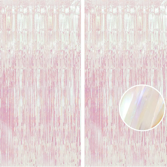 BRAVESHINE Party Decorations Iridescent Foil Fringe Backdrops - 2 Pack 3.2 x 6.5 ft Holographic