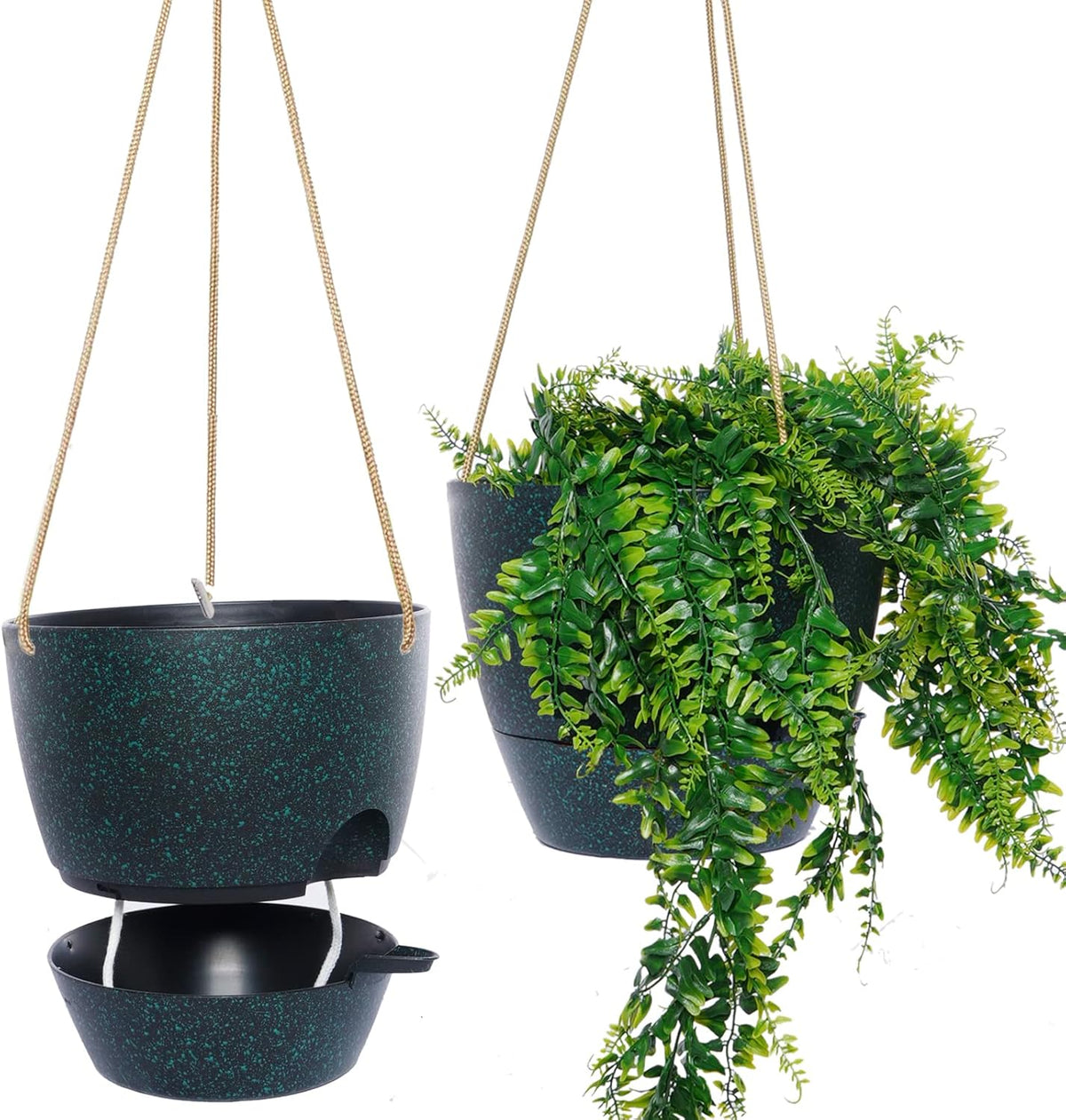 10 Inch Self Watering Hanging Pots, 2 Pack Hanging Planters with 40oZ Deep Reservior for Indoor