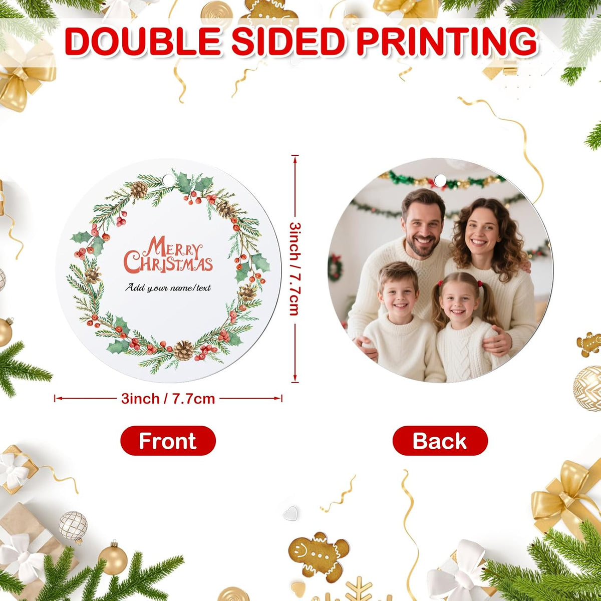 Personalized Photo Christmas Ornaments Double-Sided Metal Custom Picture Christmas Ornament 2024