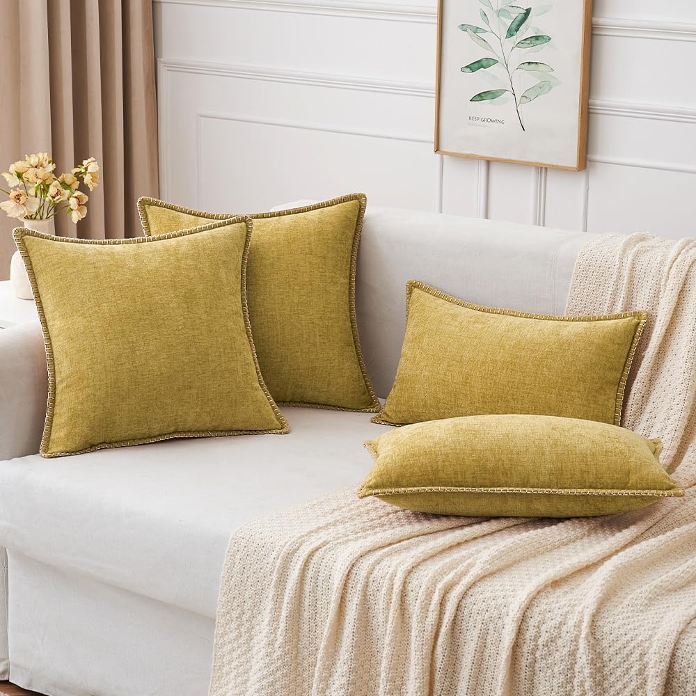 MIULEE Pack of 2 Couch Throw Pillow Covers 18x18 Inch Mustard Yellow Farmhouse Decorative Pillow