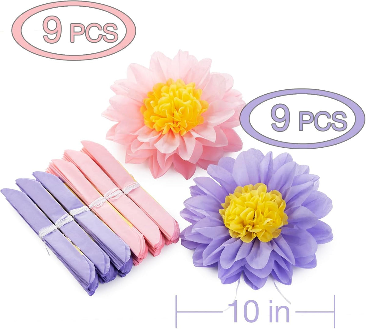 MISU Pink Purple Paper Flowers Tissue Paper Pom Poms Sunflower Daisy Flowers for Party Decorations