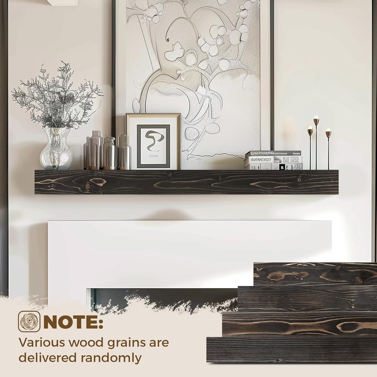 48x8x3 Fireplace Mantel - Handcrafted Hollow Rustic Solid Wood Wall Mounted Floating Shelf with
