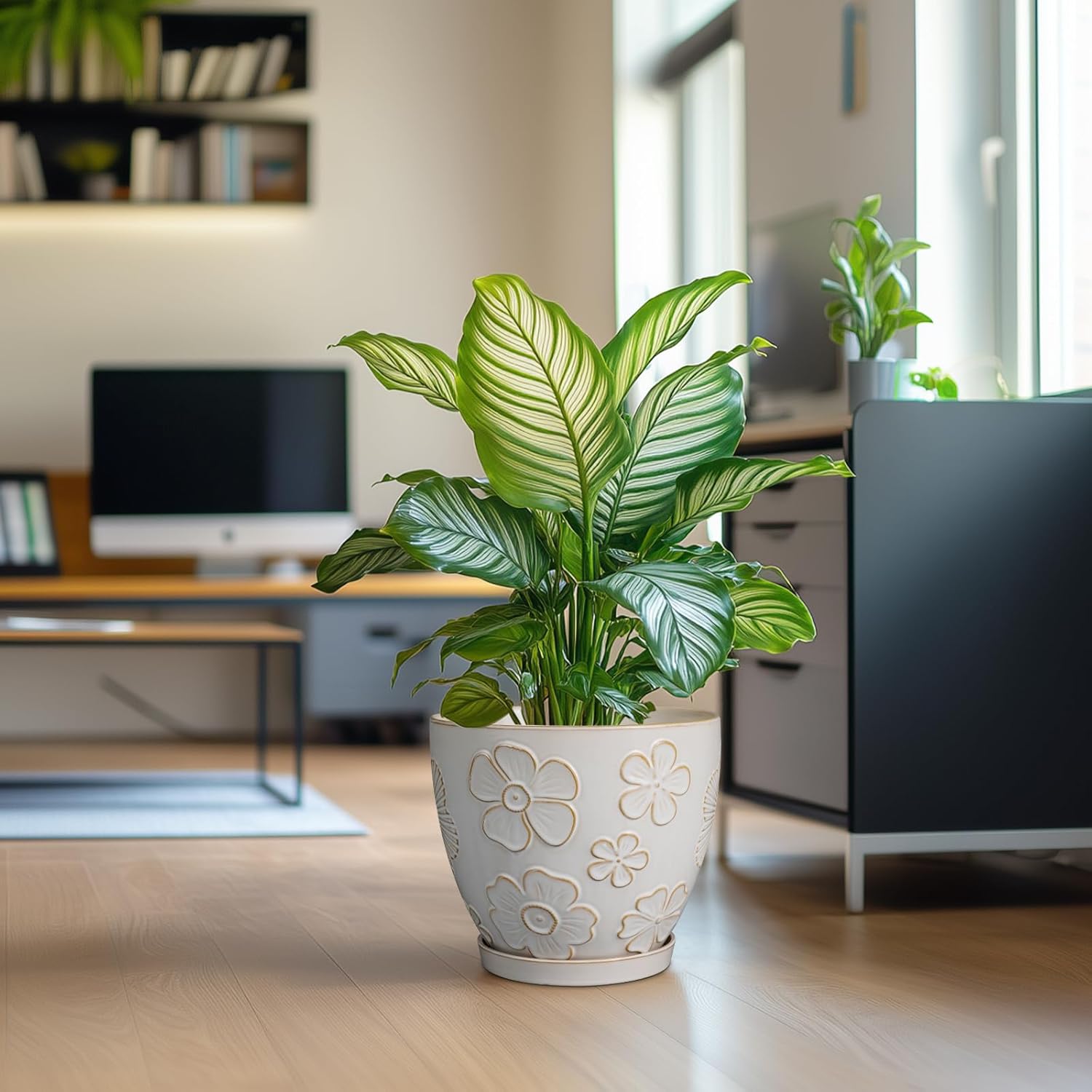 10 Inch Ceramic Planter Pot Large Plant Pot for Indoor Plants Outdoor Round Flower Pot with