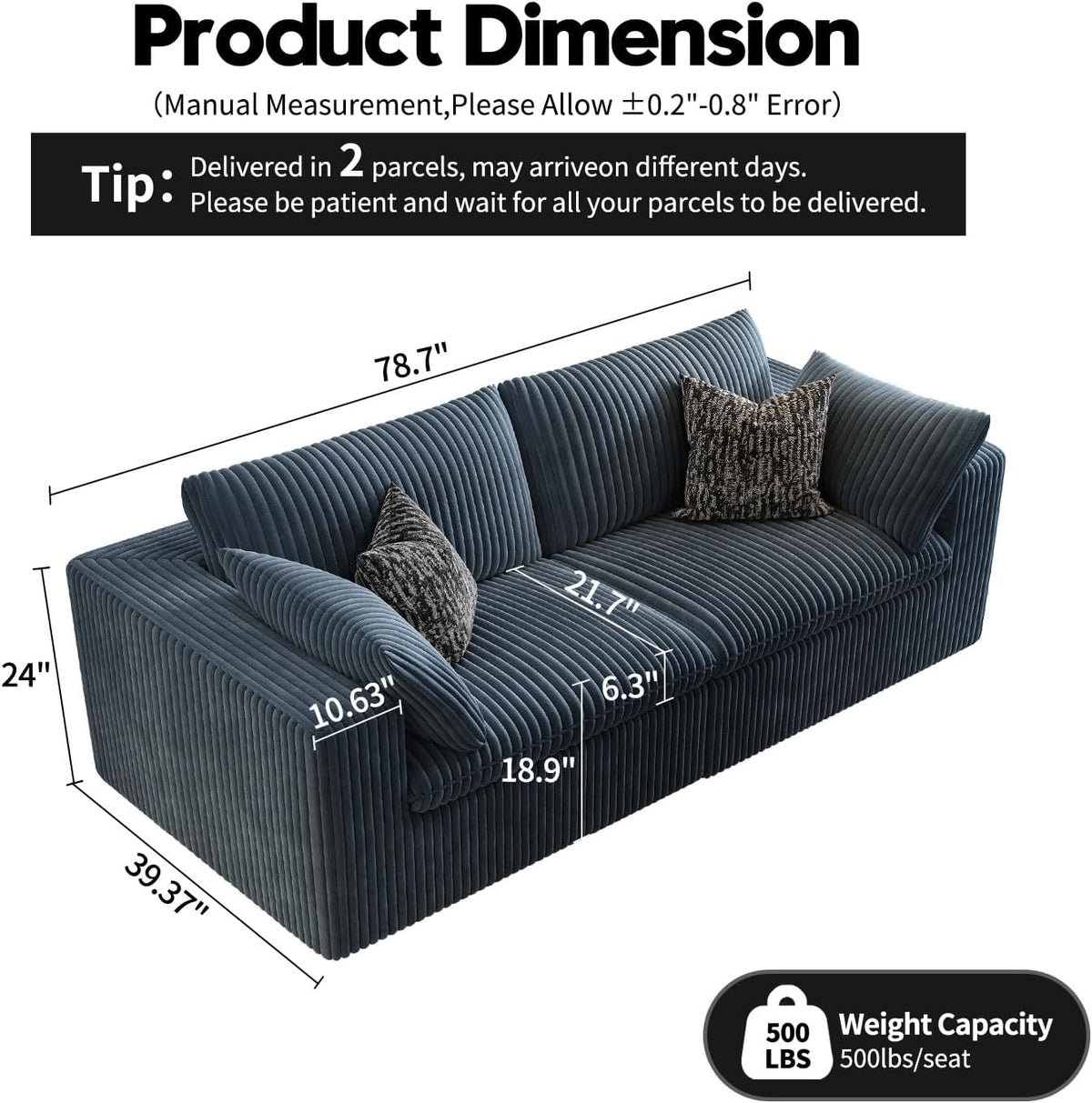 LoveSeat Cloud Couch Modular Sectional Sofa for Living Room,Modern Sofa with Deep Seat，2 Seater