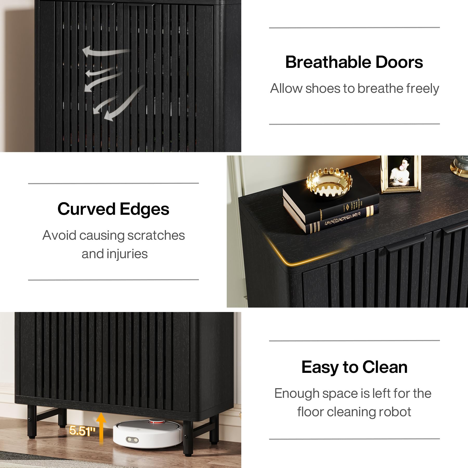 Tribesigns 6-Tier Shoe Cabinet with Shutter Doors, Large Wooden Shoe Organizer Rack with Adjustable