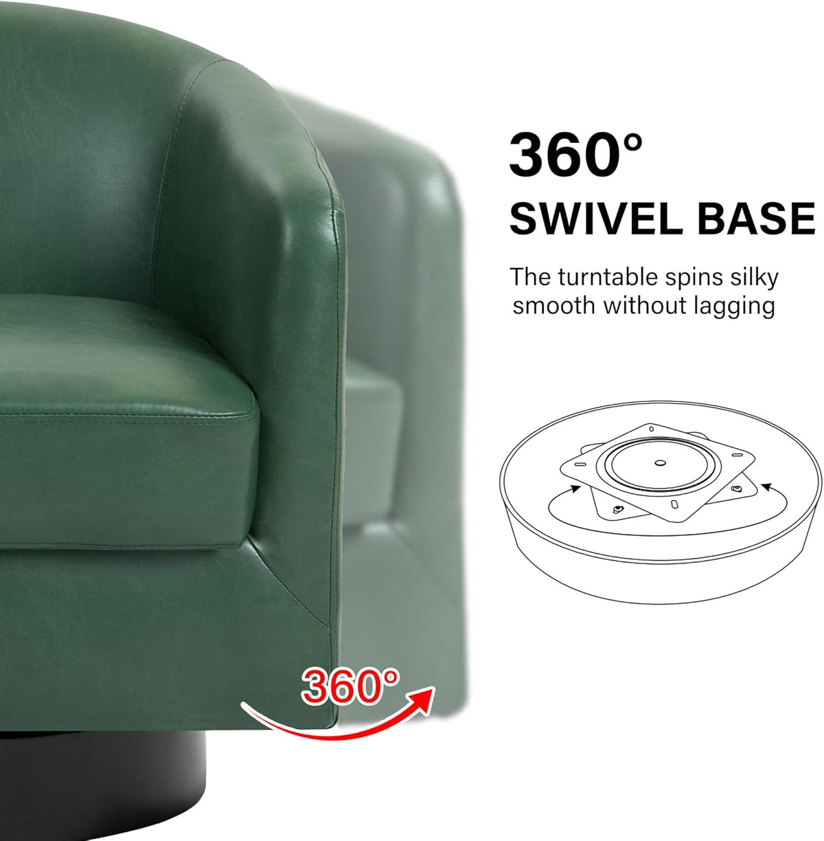 Swivel Barrel Accent Chair, Modern Round Faux Leather Arm Chair for Living Room, Bedroom, Comfy