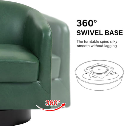 Swivel Barrel Accent Chair, Modern Round Faux Leather Arm Chair for Living Room, Bedroom, Comfy