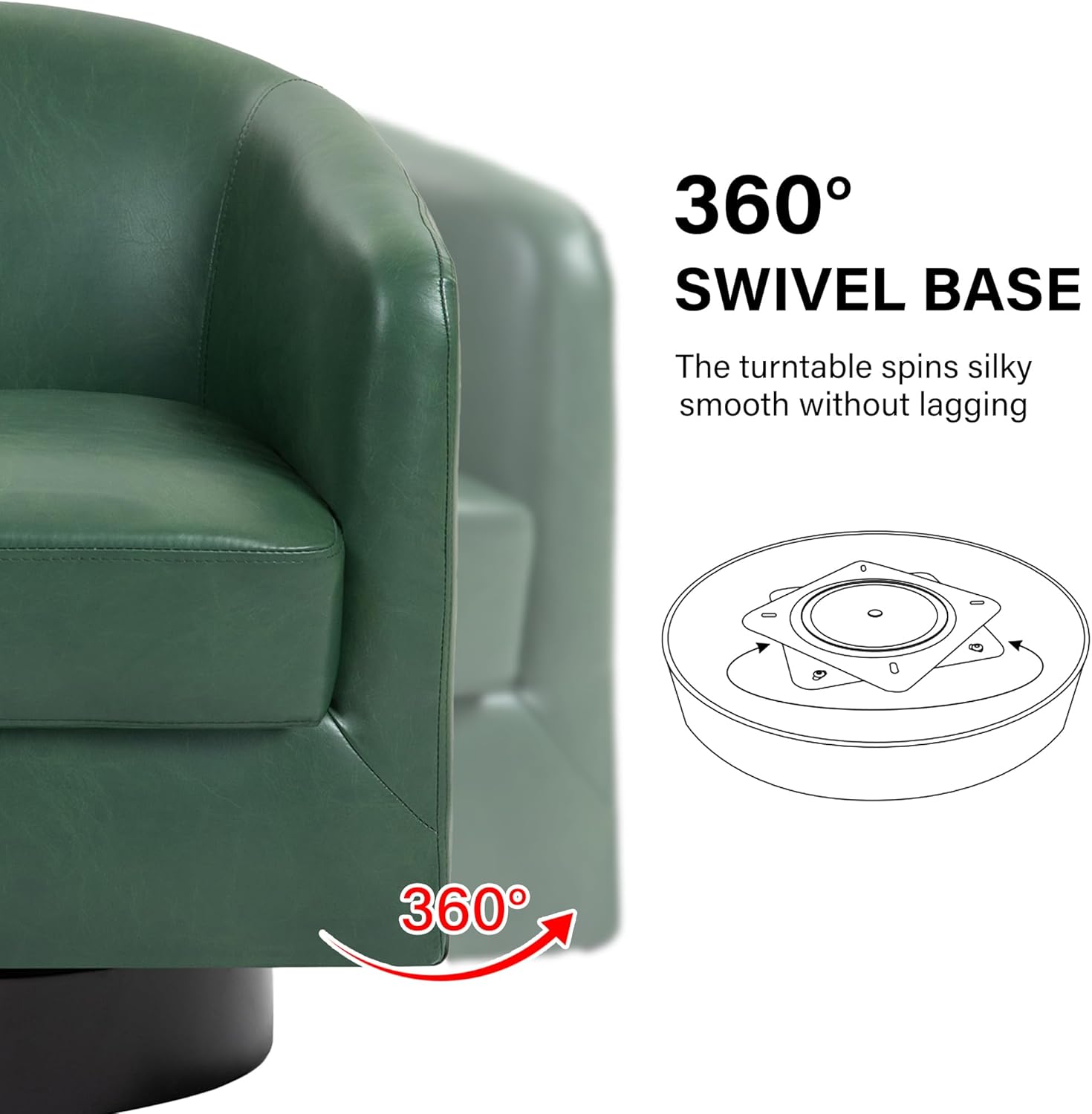 Swivel Barrel Accent Chair, Modern Round Faux Leather Arm Chair for Living Room, Bedroom, Comfy