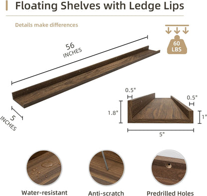 Picture Ledge Shelf, Wood Long Floating Shelves for Wall, Set of 2, 56 inch Picture Ledge Shelves