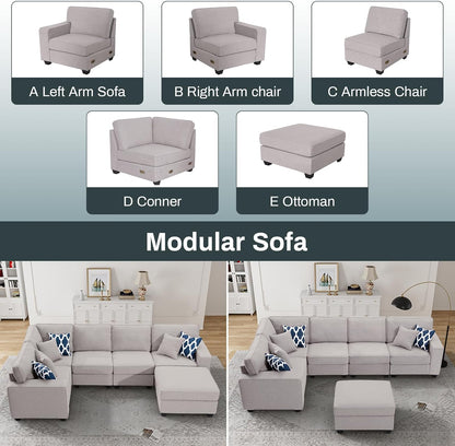 L Lengend Vansen Modular Sectional Sofa U Shaped Couch with Ottoman Modern Reversible Corner