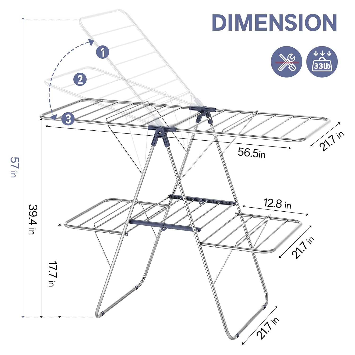 APEXCHASER Clothes Drying Rack with 4 Wings, Drying Rack Clothing with Height-Adjustable, Foldable