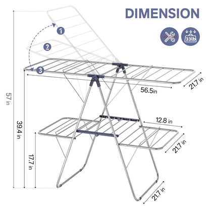 APEXCHASER Clothes Drying Rack with 4 Wings, Drying Rack Clothing with Height-Adjustable, Foldable