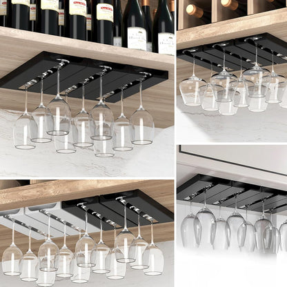 2 Pcs Wine Glass Holder Under Shelf or Cabinet Punch-free,Stemware Rack Glassware Drying Storage