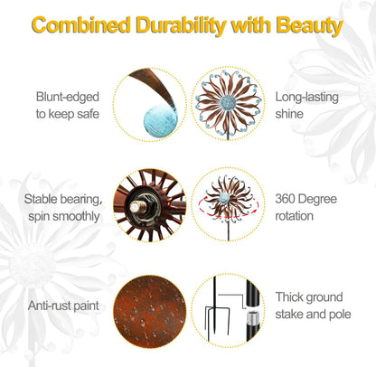 LimeHill Metal Wind Spinner for Garden and Yard - Kinetic Wind Spinners Outdoor Large (24 x 84