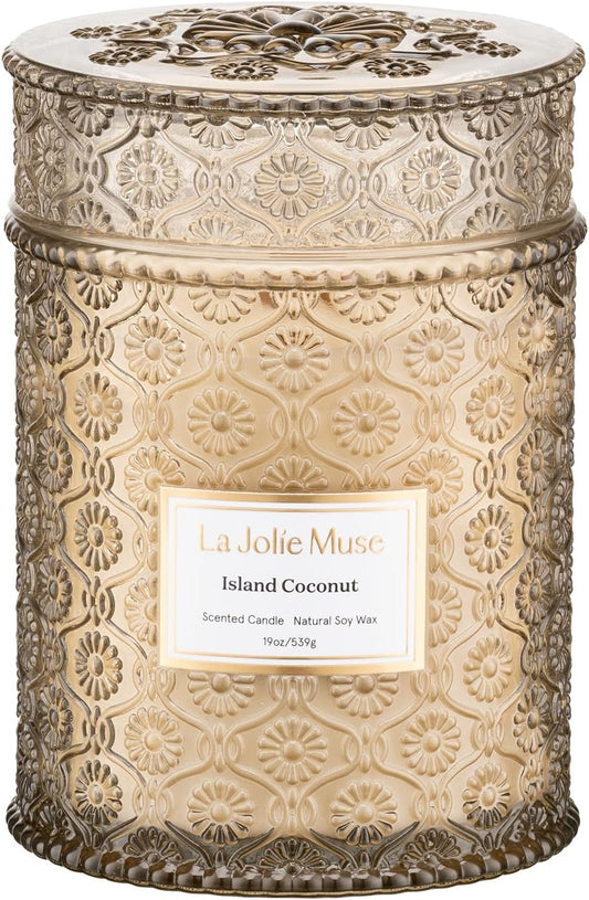 LA JOLIE MUSE Vanilla Coconut Candle – Coconut, Freesia & Vanilla | 19 oz Large Wooden Wick Candle