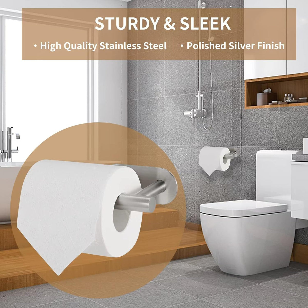 Toilet Paper Holder,Brushed Nickel,Wall Mount, Upgraded Adhesive Toilet Roll Holder,no