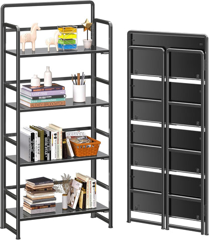 4NM No Assembly Foldable Bookshelf, 4-Shelf Collapsible Bookcase Storage for Small Spaces, 54" H