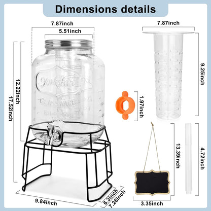 2 Gallon Glass Drink Dispensers For Parties,Beverage Dispensers With Stand And 100% Leakproof