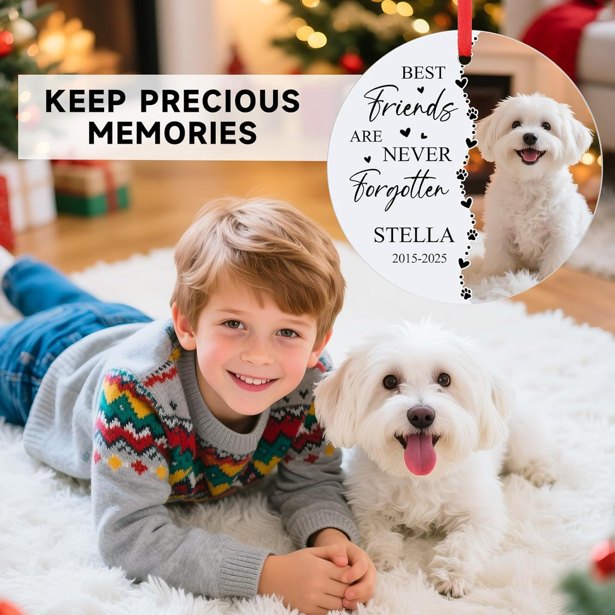 Personalized Pet Memorial Ornament - Custom Photo, Name & Dates - Sympathy Keepsake Gift for Loss