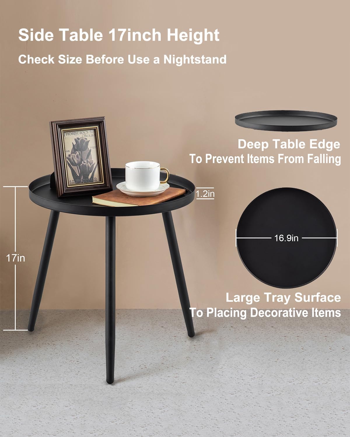 AOJEZOR Side Table: End Table for Indoor Use - Small Side Tables for Small Spaces All Matte Black