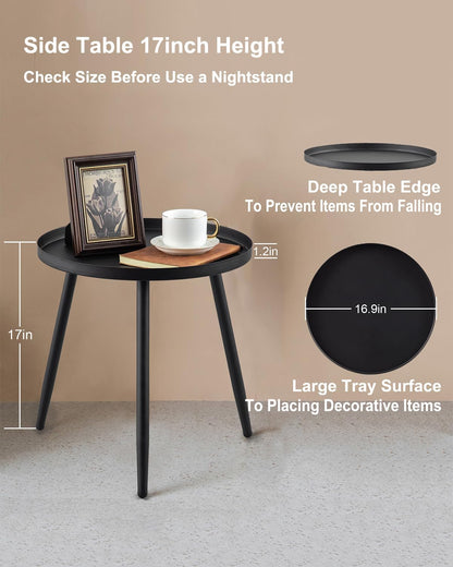 AOJEZOR Side Table: End Table for Indoor Use - Small Side Tables for Small Spaces All Matte Black