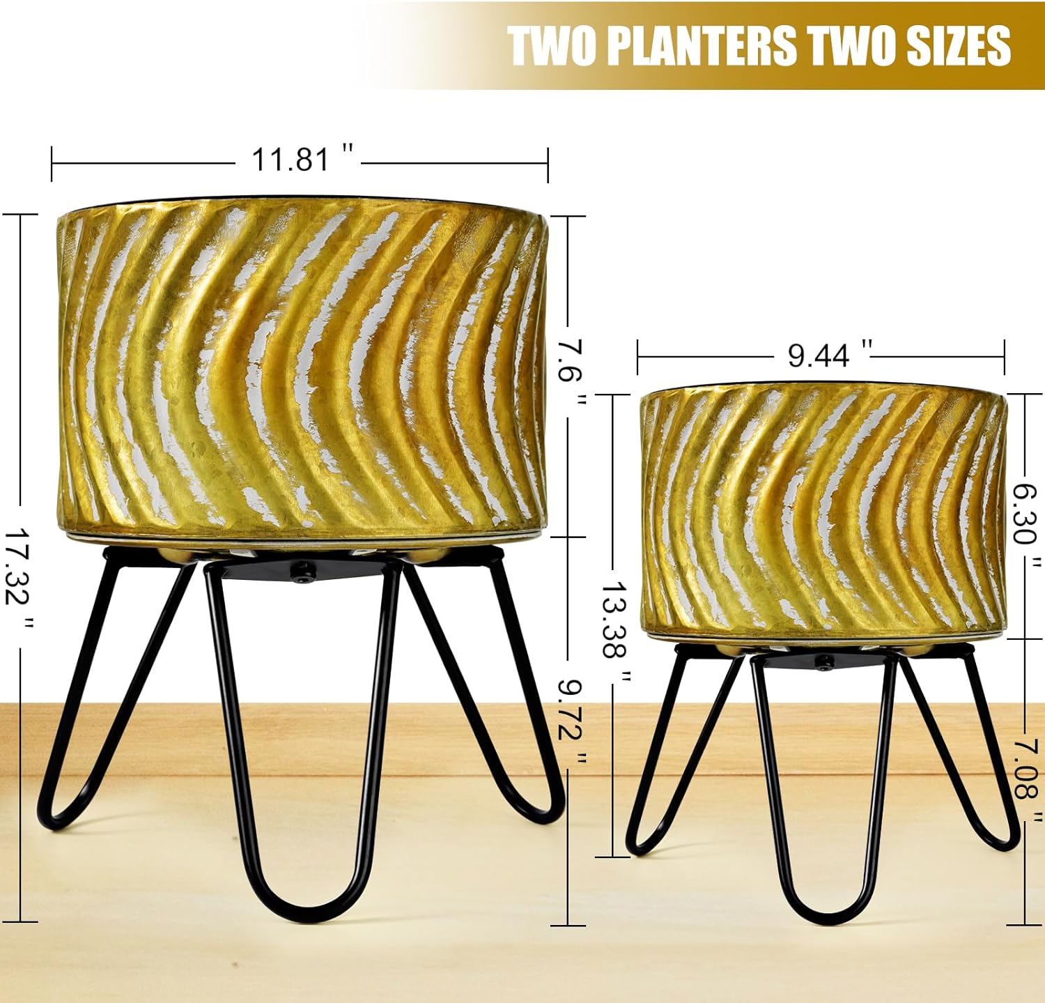 Harvest Land Plant Pots with Stand, Set of 2 Large Modern Planters Metal Tall Handmade Flower Pots