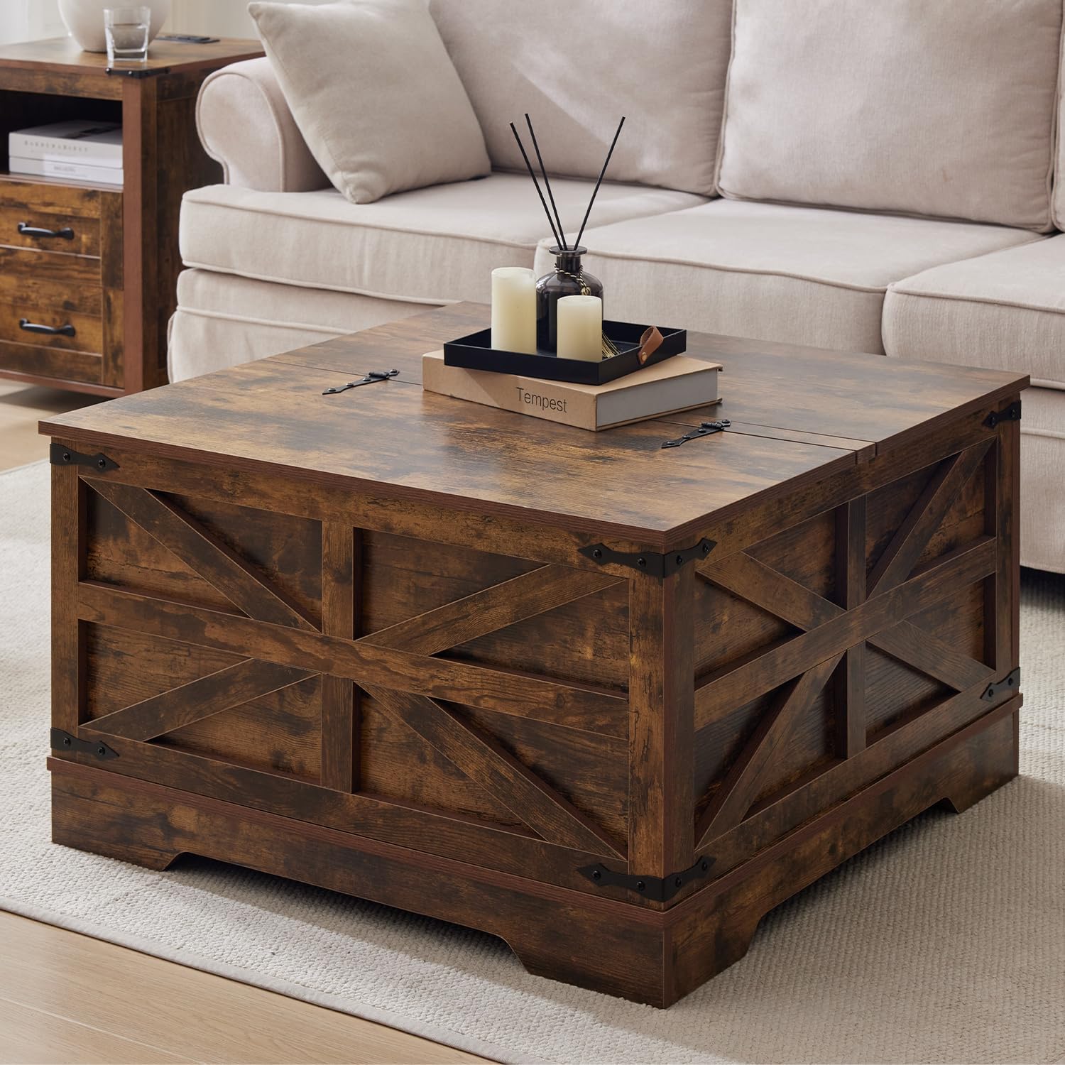 Coffee Table with Storage, Rustic Brown Square Coffee Tables for Living Room, Lift top Coffee Table