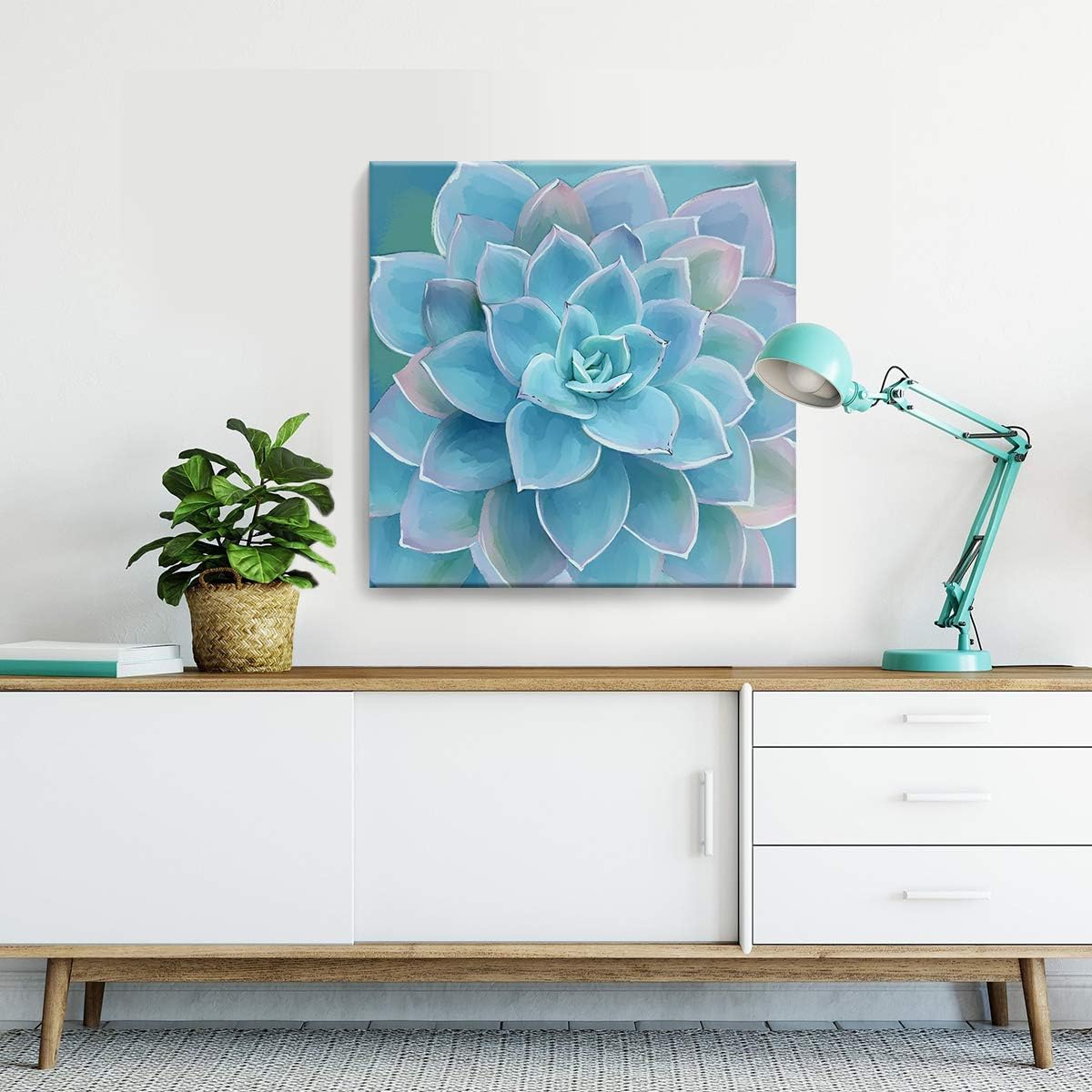 Wall Decor for Bedroom Canvas Artwork Blue-Green Succulents Prints Pictures Wall Art for Living