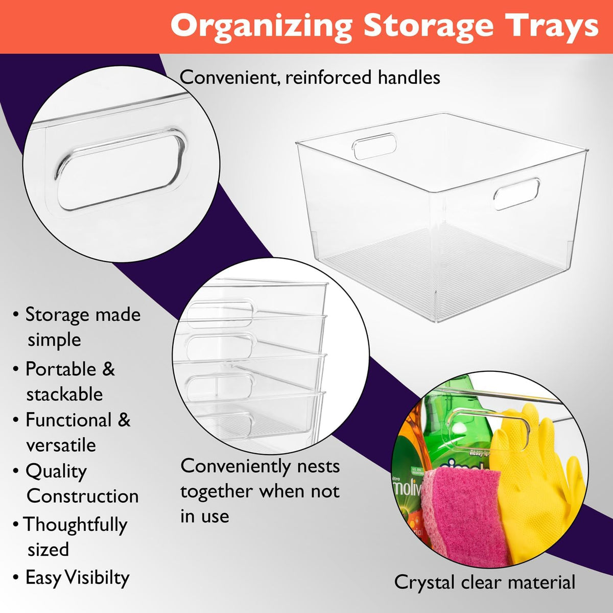 ClearSpace Clear Plastic Storage Bins – XL 6 Pack Perfect Kitchen or Pantry Organization Fridge