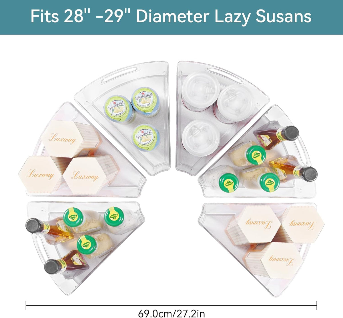 Oubonun Lazy Susan Organizers Set of 6, 11.6’’ x 10.2’’ x 4.1’' Plastic Transparent Kitchen Cabinet
