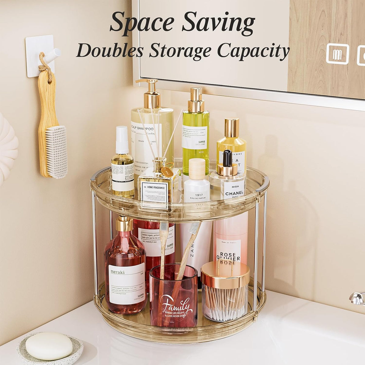 LAMU 2 Pack 2 Tier Lazy Susan Turntable Organizer 10.6'' Rotating Spice Rack Organization for