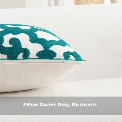 HWY 50 Teal Decorative Throw Pillow Covers 18x18 Inch (1 Piece), Embroidered Cotton Farmhouse